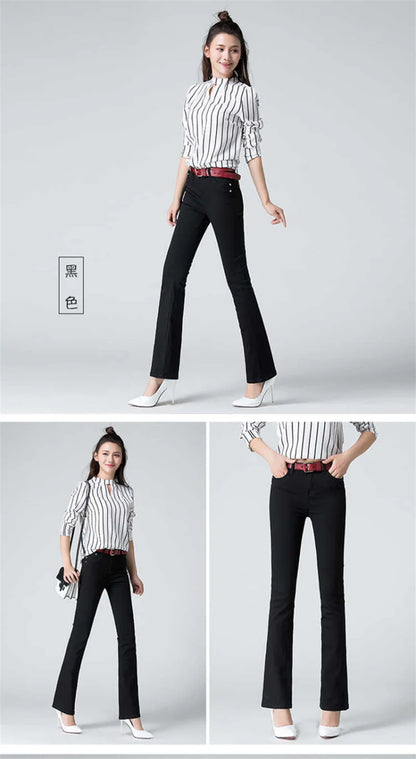 Female Elastic Force Straight Cylinder Pants Spring Autumn Annals Women Micro Flared Trousers Ladies New Solid Color Pantalons