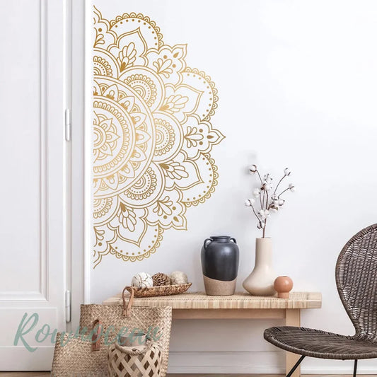 Half Mandala Wall Decals Vinyl Home Decor for Living Room Bedroom Hallway Ornament Boho Style Yoga Sticker Modern Wallpaper G050