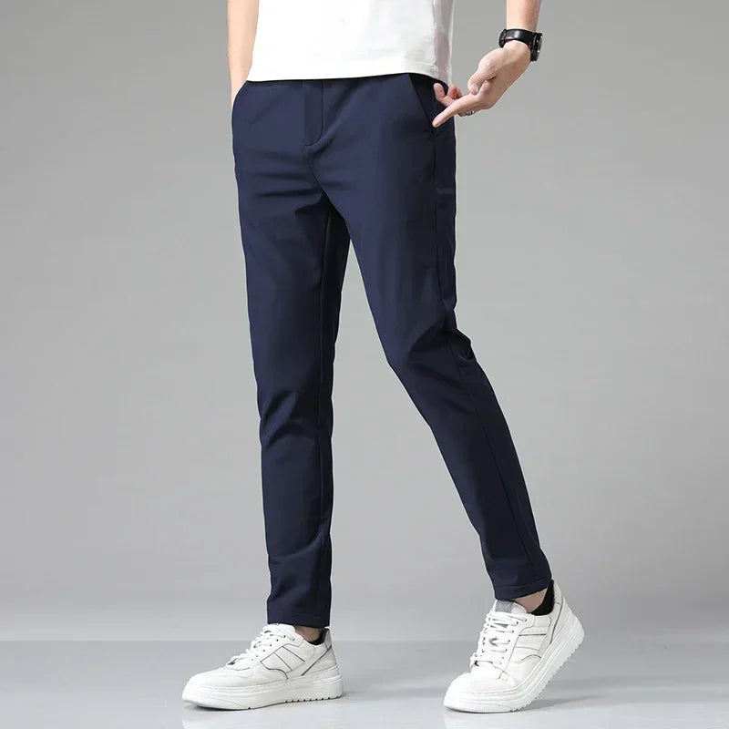 2023 Autumn Pants Mens Stretch Korean Casual Slim Fit Elastic Waist Jogger Business Classic Trousers Male Black Gray Blue 28-38