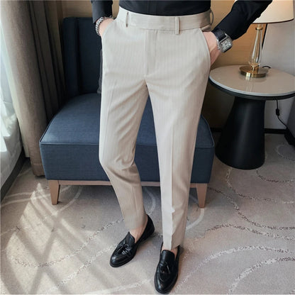 British Style Striped Slim Fit Suit Pant Men Business Casual Simple Dress Pants High Quality Social Wedding Party Trousers 38-28