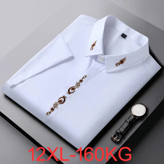 High quality summer 10XL 12XL Large Size Men Shirt short Sleeve White floral Business formal oversize office wedding Shirt