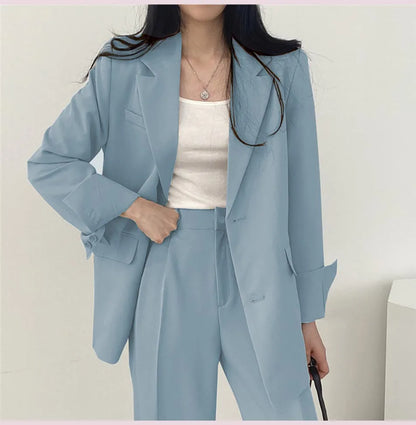 Fashion 2024 Spring and Autumn Small Suit Retro jacket slim 2-piece Set For Women Korean Style Casual Top and Pants Suit