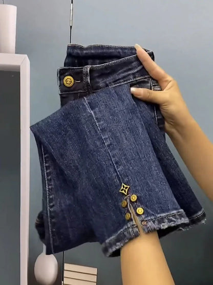 2023 NEW Spring Autumn High Waist Straight Jeans Large Size Loose Fit Stretch Haren Denim Pants Ladies Ankle-Length Jeans Pants