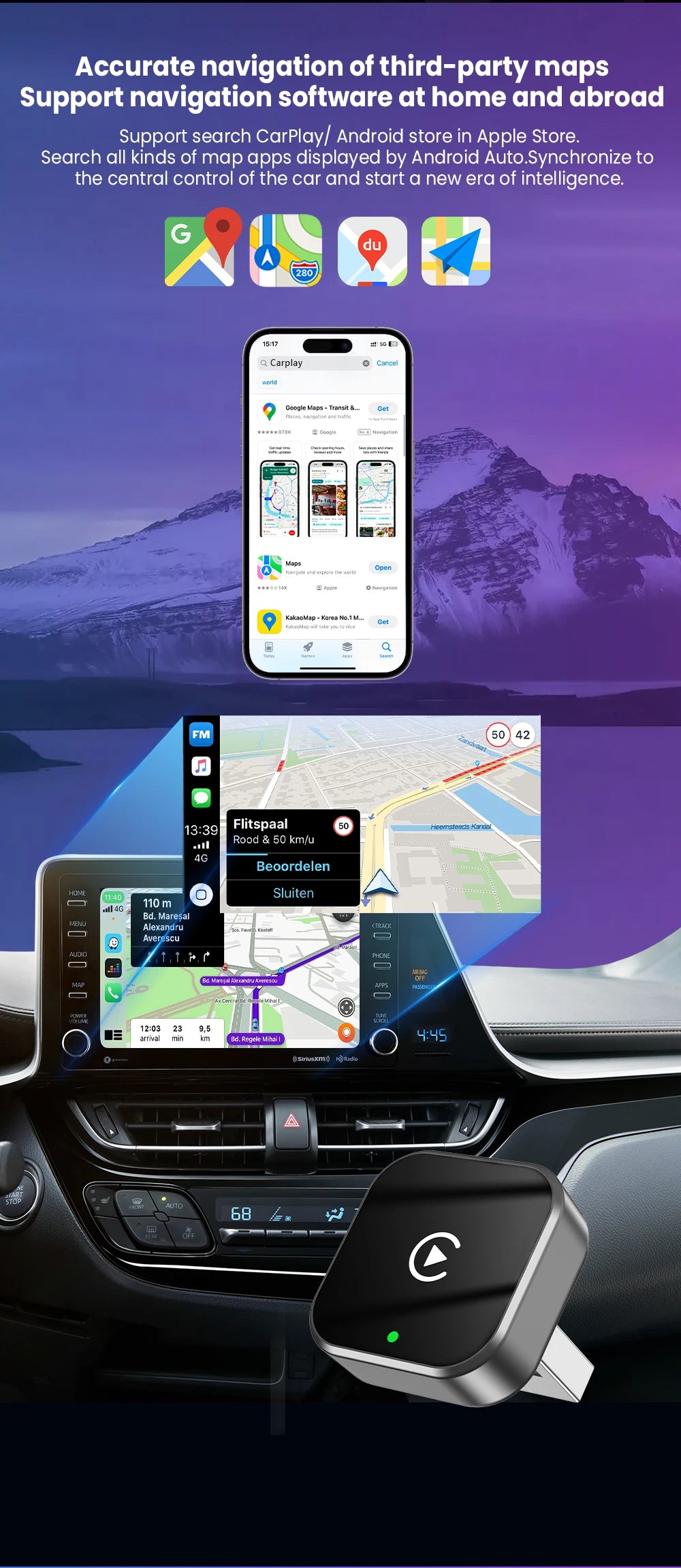 Dongle CarPlay sans fil 2 en 1 et adaptateur sans fil Android Auto, WiFi 5Ghz type-c/USB Plug Play, mise à jour OTA CarPlay sans fil, 2026