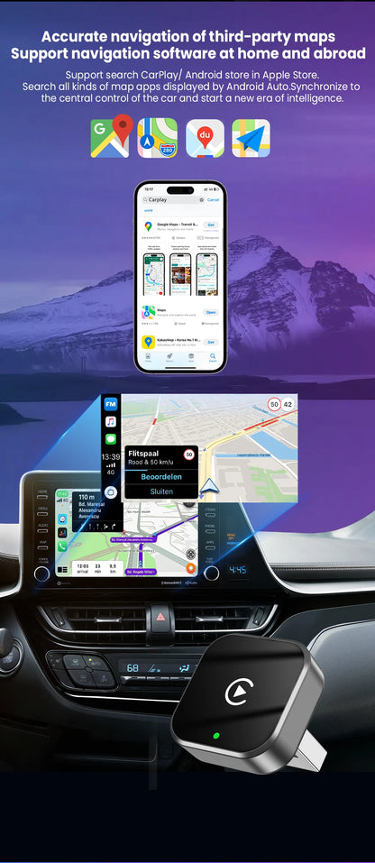 Dongle CarPlay sans fil 2 en 1 et adaptateur sans fil Android Auto, WiFi 5Ghz type-c/USB Plug Play, mise à jour OTA CarPlay sans fil, 2026
