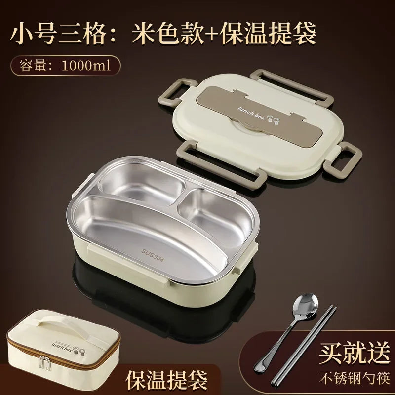 304 stainless steel compartment insulated lunch box office worker students sealed portable bento Microwae Heating food container