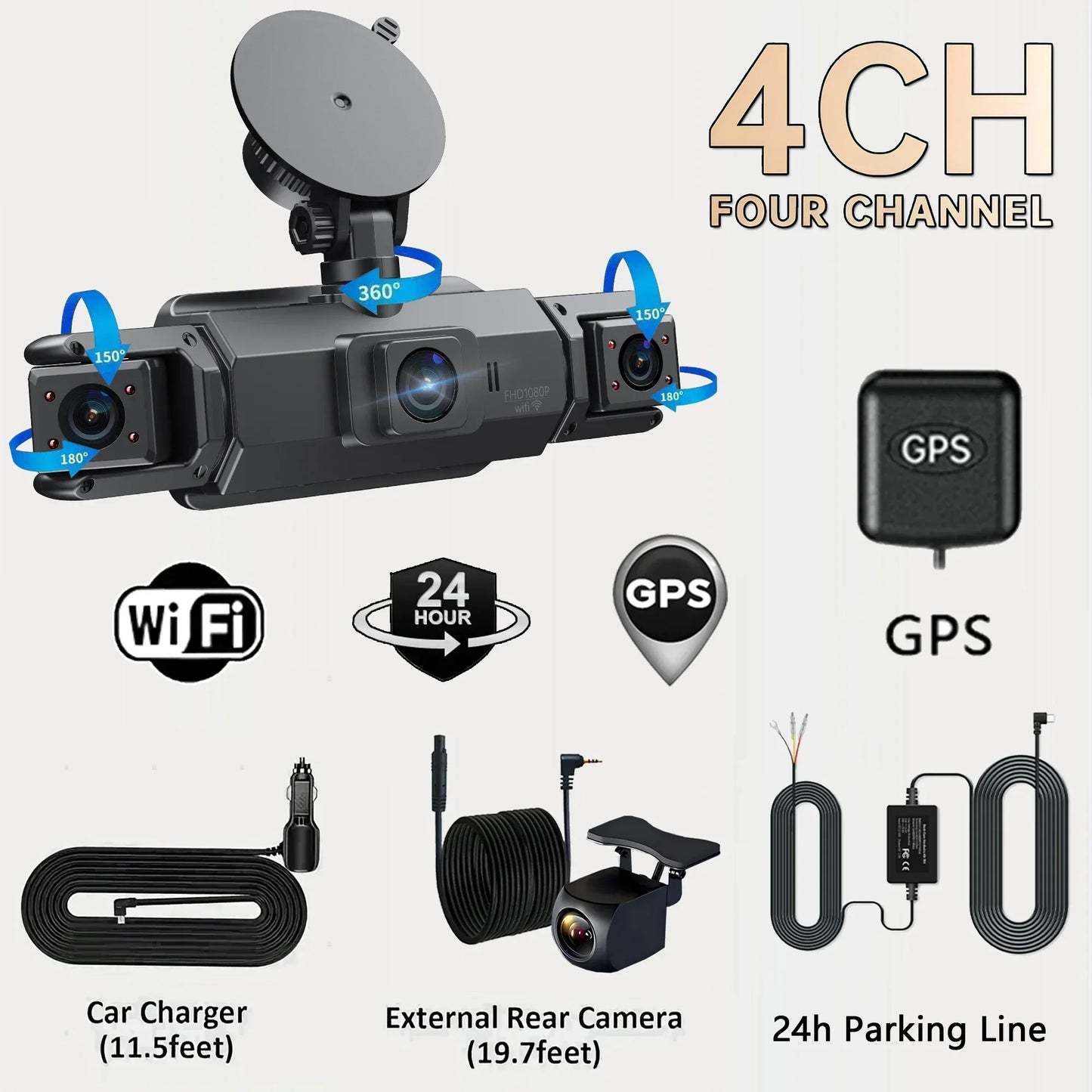 Caméra de tableau de bord de voiture 4CH boîte noire 4*1080P avec GPS WIFI caméra de tableau de bord enregistreur de conduite Vision nocturne moniteur de stationnement accessoires de voiture