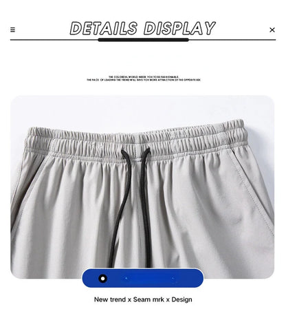 125KG Big Size Summer Ice Silk Crop Pants Men's Elastic Casual Edition Trendy Loose and Quick Drying Sports Large Crop Pants