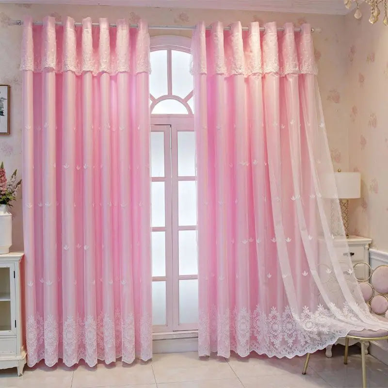 1 Panel 140cm Width Semi Blackout Curtain for Living Room Bedroom Girl Princess Style Double Layer Curtain