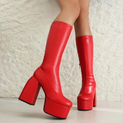 Autumn and Winter New styles fashion High heels Women's boots sexy Round head Ultrahigh heel Elasticity Women boots high 13cm