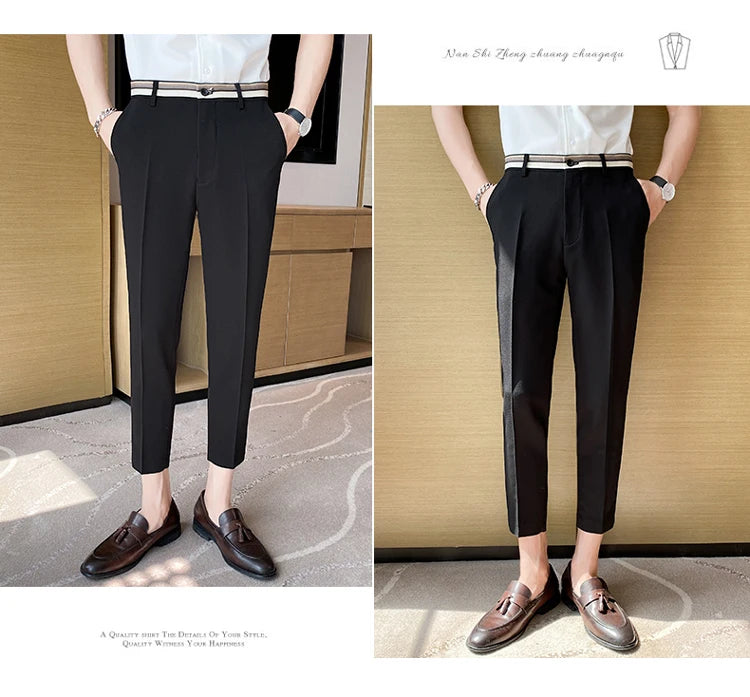 Fashion Waist Stripes Suit Pants 2022 Summer Black White Slim Fit Trousers Mens Brand Formal Business Wedding Casual Pant Hombre