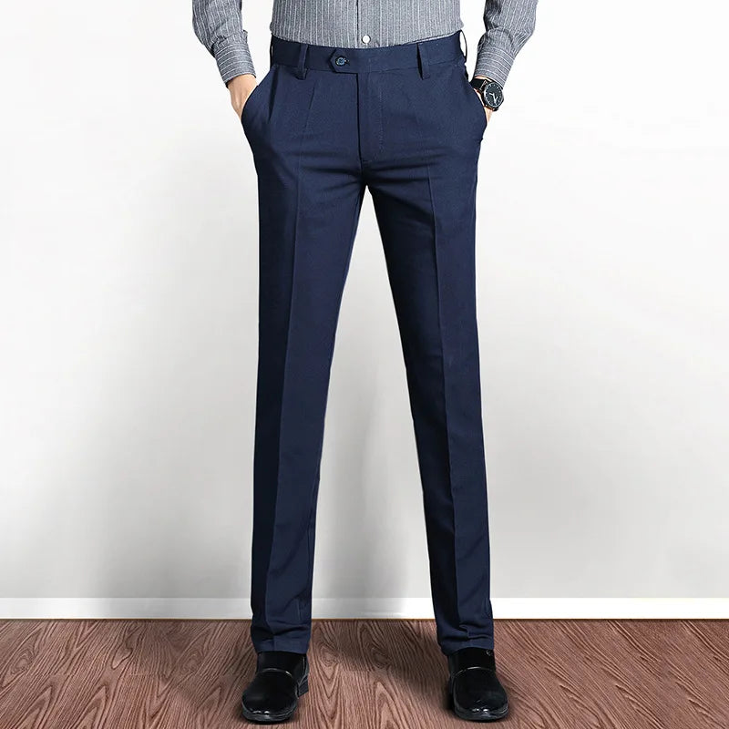 Suit Pants Men Straight Smart Casual Dress Pants Mens Solid Color Slim Elastic Formal Suit Trousers Four Seasons Mens Clothing