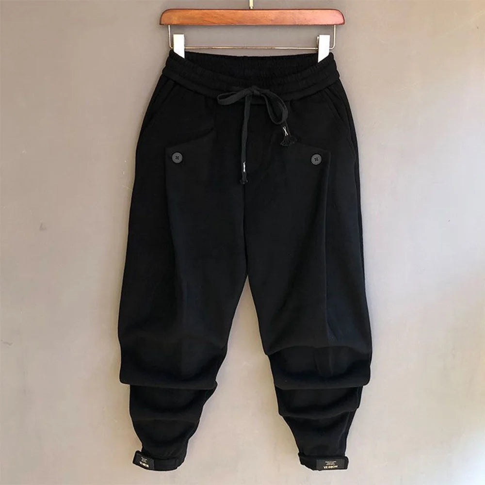 2025 Spring Thin Sweatpants Men'S Casual Slim-Fitting Pants Solid Color Loose Wide Crotch Harem Pants Trendy Pleated Leggings