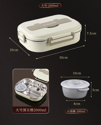 Insulated Lunch Box 304 Stainless Steel Lunchbox Office Worker Students Sealed Portable Bento Microwave Heating Food Container