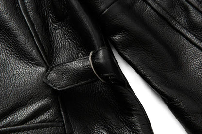 Pure Top Layer Cowhide Genuine Leather Jacket Men's Slim Fit  Lapel Motorcycle Jackets Classical Black Zipper Leather Coat