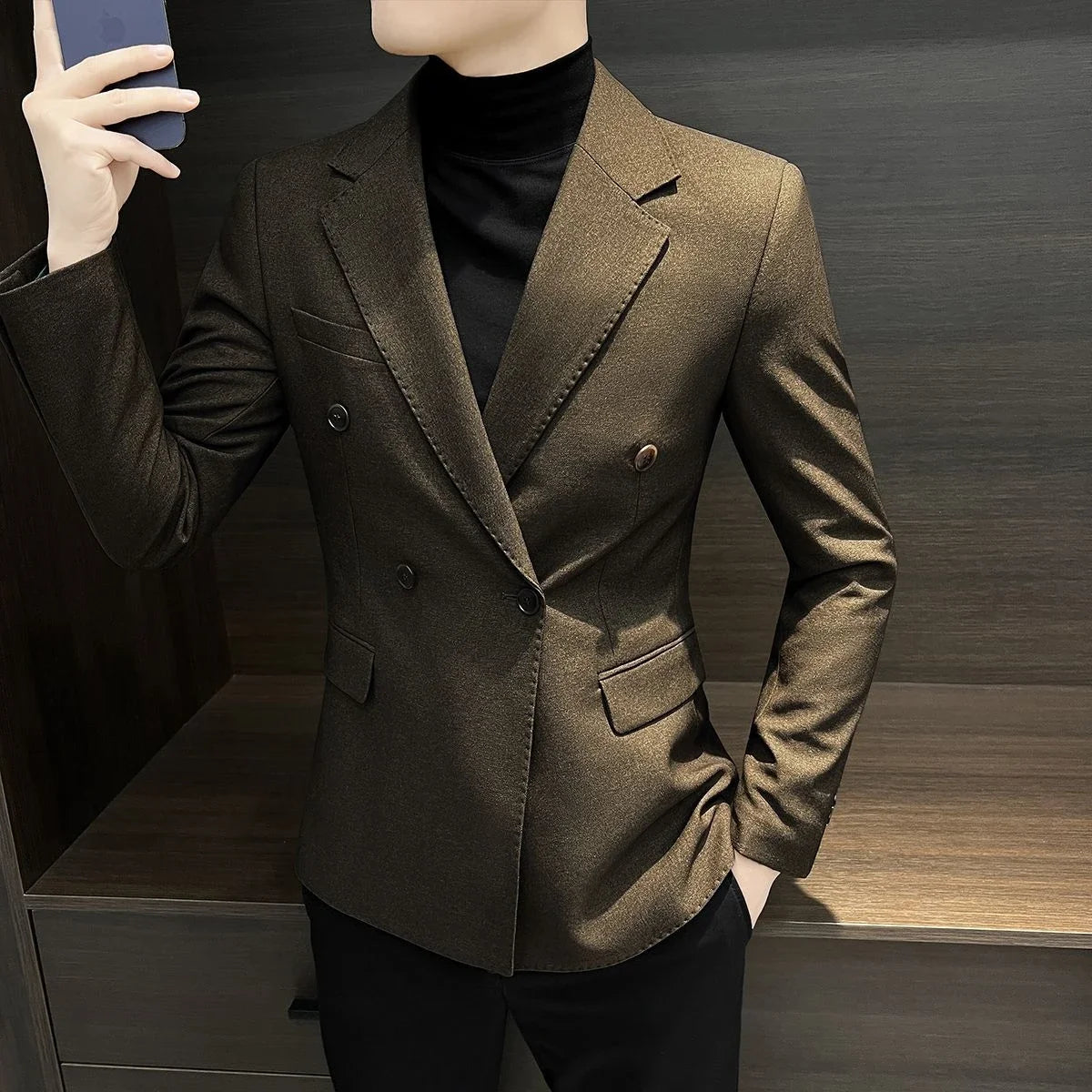 Male Business Blazer Casual Coat Double Breasted Fashion 2024 Vintage New In Men's Suit Dress Jackets Fashionable Single Models