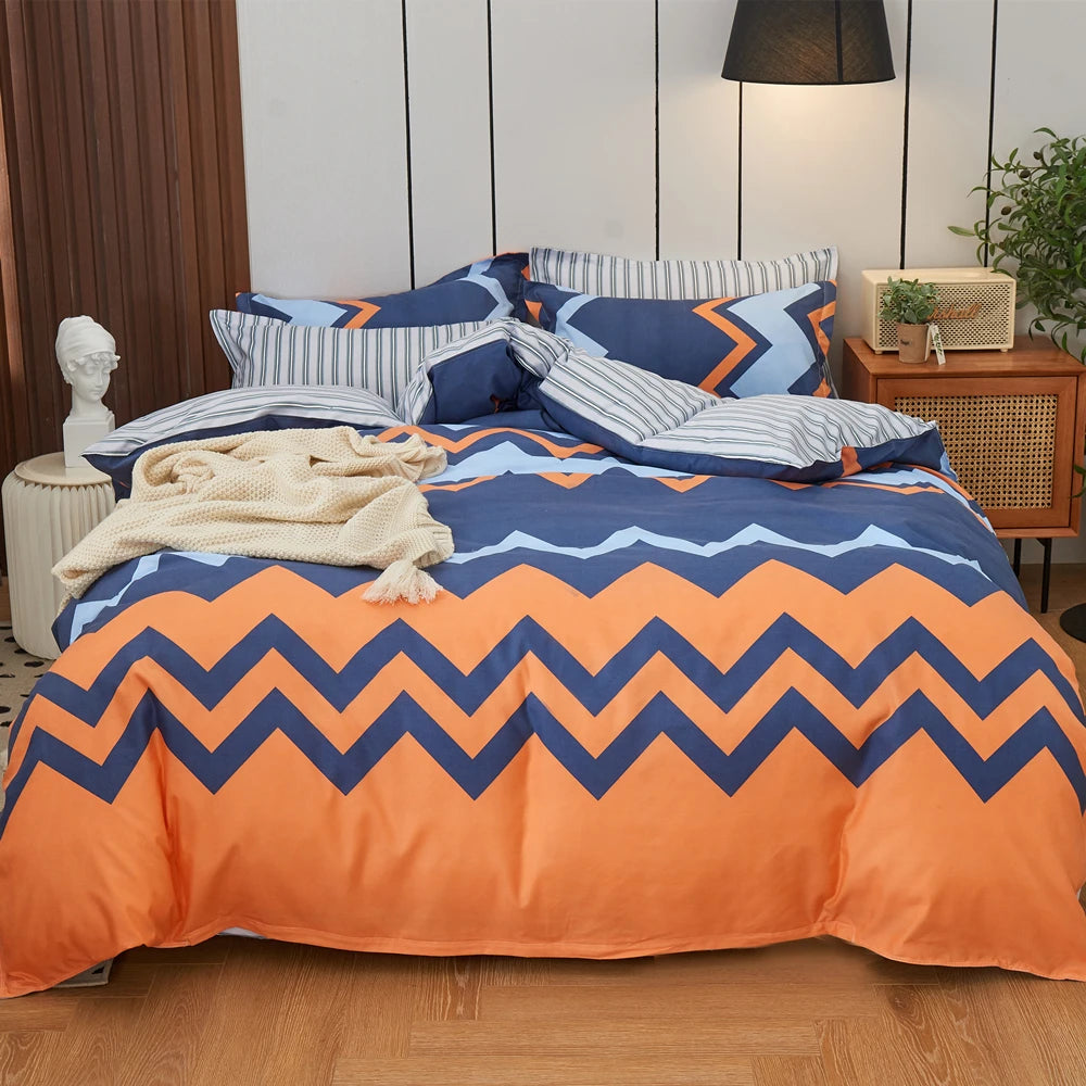 3PCS Geometric Duvet Cover Set Modern Classic Stripe Bedding Set Queen King Size Soft Comforter Cover with Double Sided Pattern