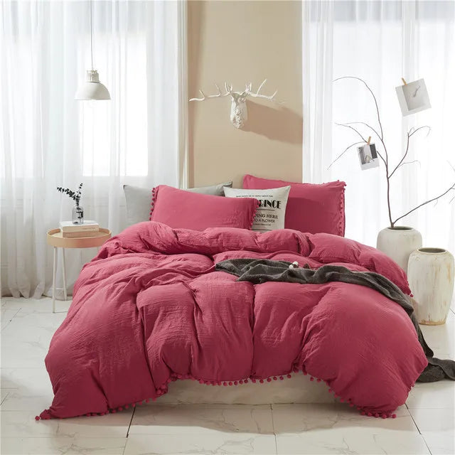 Nordic Simplicity Bedding Set With Pompom Duvet Cover Queen Size Comforter Bedding Sets King High Quality Bed Linen