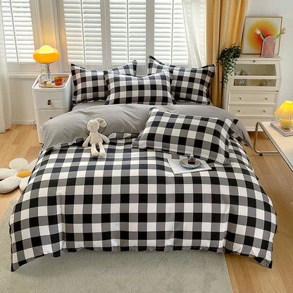 3pcs Gray Plaid Duvet Cover Set with 2 Pillowcases Bedding Sets for Hotel Bedroom Fashion Soft Simple Quilt Cover Pillowcase