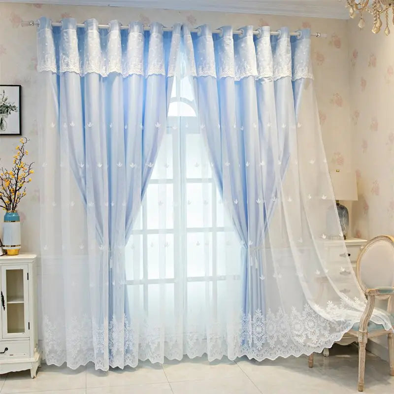 1 Panel 140cm Width Semi Blackout Curtain for Living Room Bedroom Girl Princess Style Double Layer Curtain