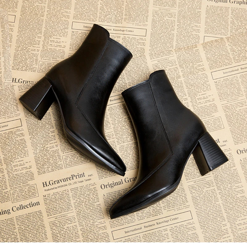 Short Plush Women Ankle Boots Fashion Side Zippers Shoes Autumn Winter Thick High Heel Women's Warm Short Booties