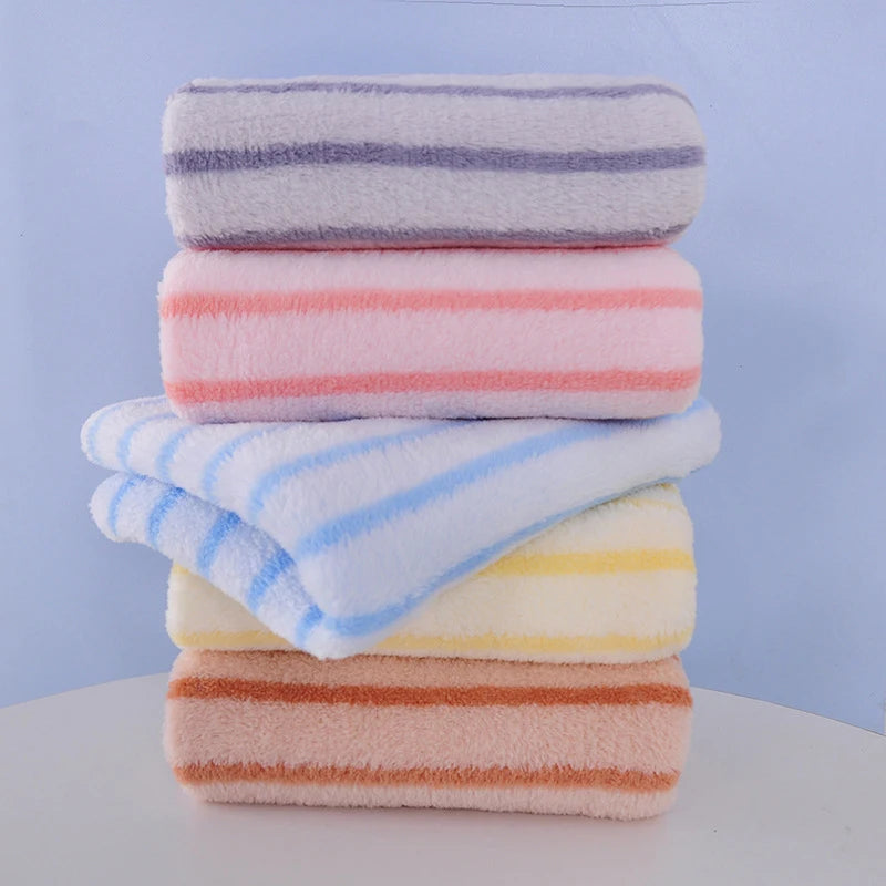 Bath Towel Coral Fleece Microfiber Striped Adult Household Textiles Bathroom Soft Woman Sauna Spa Absorbent Towel 35x75cm