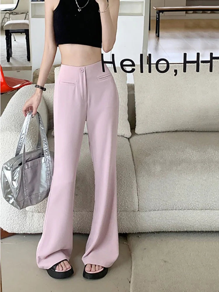 Black Elegant Casual Flare Pants Women Button Korean Style Fashion Long Pants Female High Waist Vintage Designer Pants 2023 New