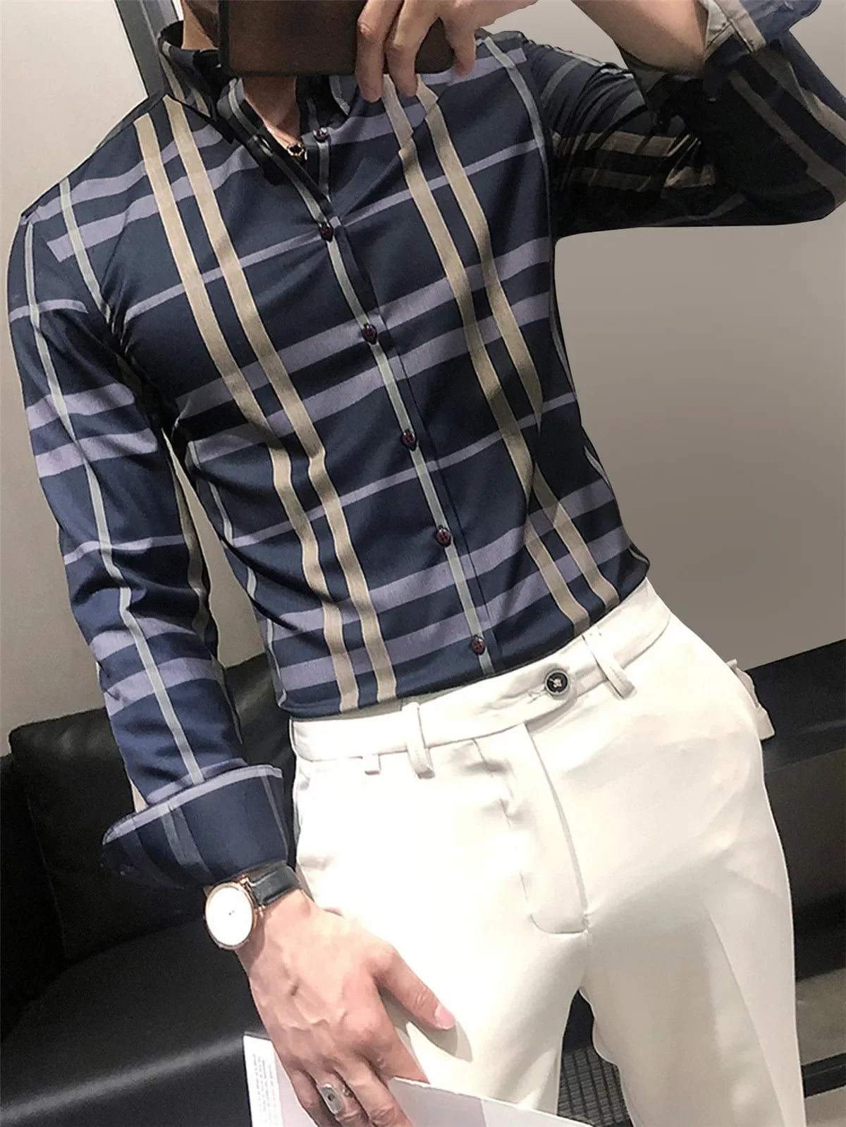 Men's New Spring and Summer Long Sleeve  Shirt Fashion Trend   Stripes Thin Casual Men Clothing  Men Shirts