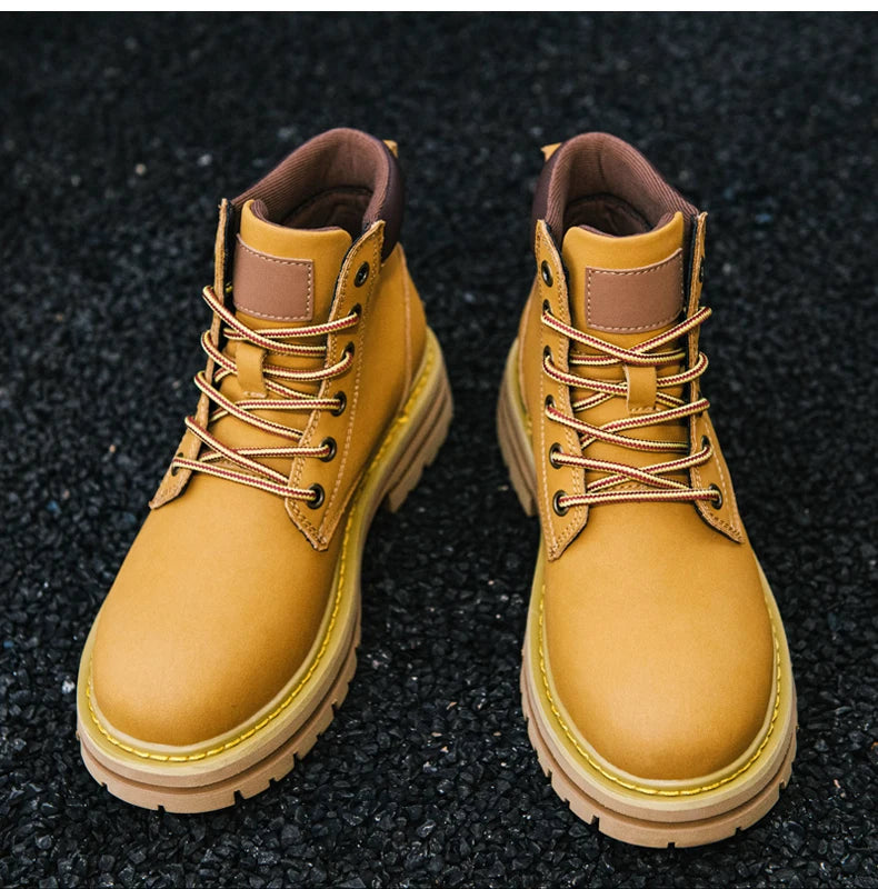 Winter Plush Warm Men Women Genuine Leather Yellow Boots Fashion British Style Work Shoes Autumn Plus Big Size 49 50 51