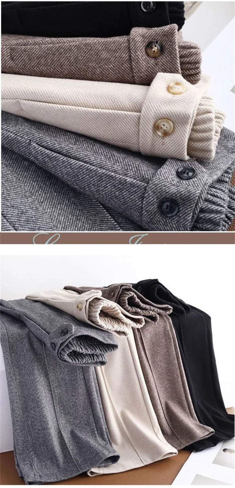 2024 Autumn Winter Women's Woolen Pants New Fashion High Waist Elastic Micro Flare Pants Slim Female Casual Wool Trousers 4XL