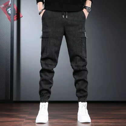 Autumn Jeans Men Baggy Cargo Pants Streetwear Hip Hop Casual Blue Gray Elastic Waist Denim Trousers CP2013