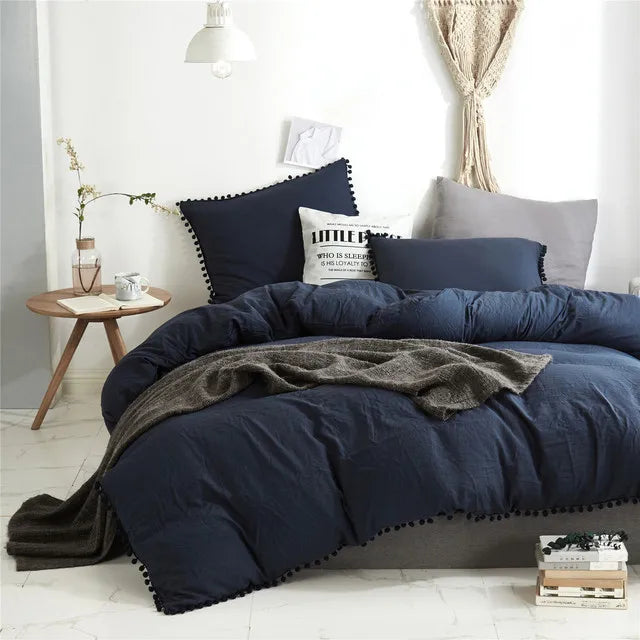 Nordic Simplicity Bedding Set With Pompom Duvet Cover Queen Size Comforter Bedding Sets King High Quality Bed Linen