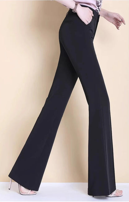 White Suit Flare Pants Women Casual Slim High Waist Office Straight Pantalones New Korean Elegant Formal Spodnie Black Trousers