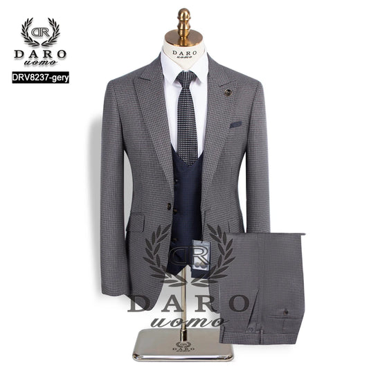 2024 DAROuomo Mens Suit terno Slim Fit Casual one button Fashion Grid Blazer Side Vent Jacket and Pant for Wedding Party DRV8237