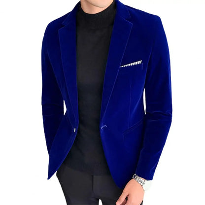 Velvet Men Blazer Lapel Turndown Collar One Button Slim Fit Men Suit Coat Elegant Velvet Lining Formal Suit Jacket Men Outwear