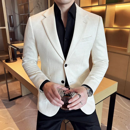 Suede Blazer Men's Fashionable Slim Fit Suit Jacket High-quality Single Breasted Business Dress Formal Jacket Blazer Hombre