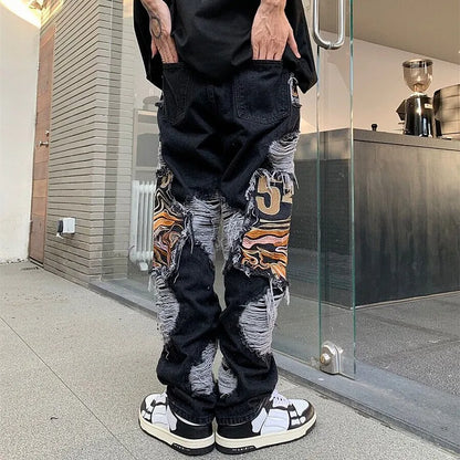 2023 Grunge Clothes Y2K Streetwear Baggy Ripped Stacked Jeans Pants Men Straight Kanye Old Hip Hop Denim Trousers Pantaloni Uomo