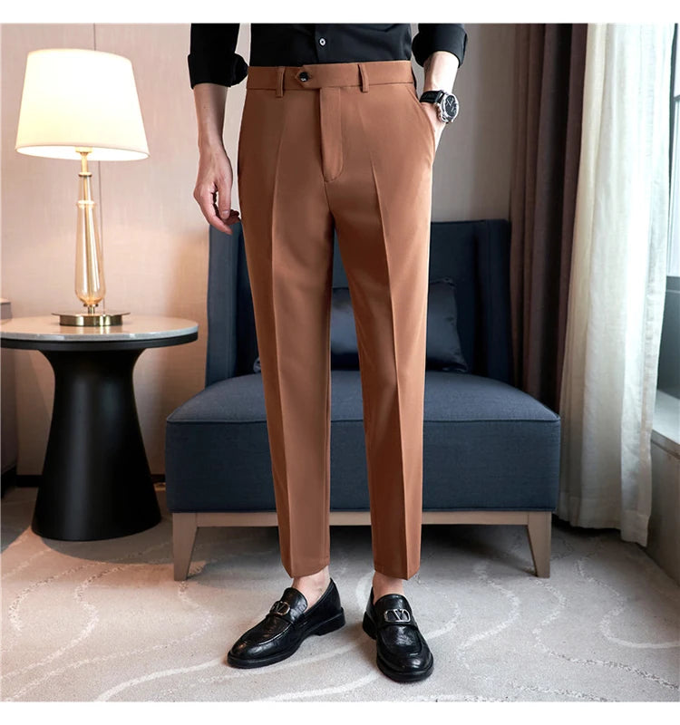 Men Suit Pants 2024 Spring Korean Style Business CasualStraight Dress Pants for Solid Slim Fit Men Formal Trousers Mens Clothing