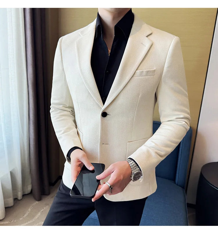 Suede Blazer Men's Fashionable Slim Fit Suit Jacket High-quality Single Breasted Business Dress Formal Jacket Blazer Hombre