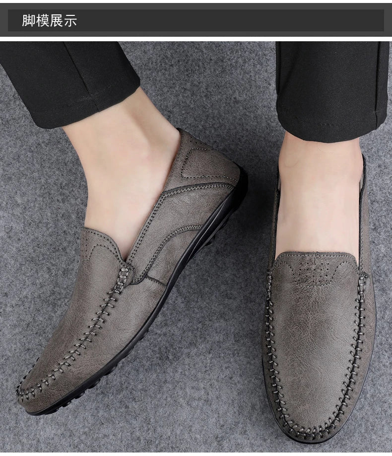 Men's fashion leather shoes four season soft sole non slip outdoor plus size casual leather shoes business party Joker tide shoe