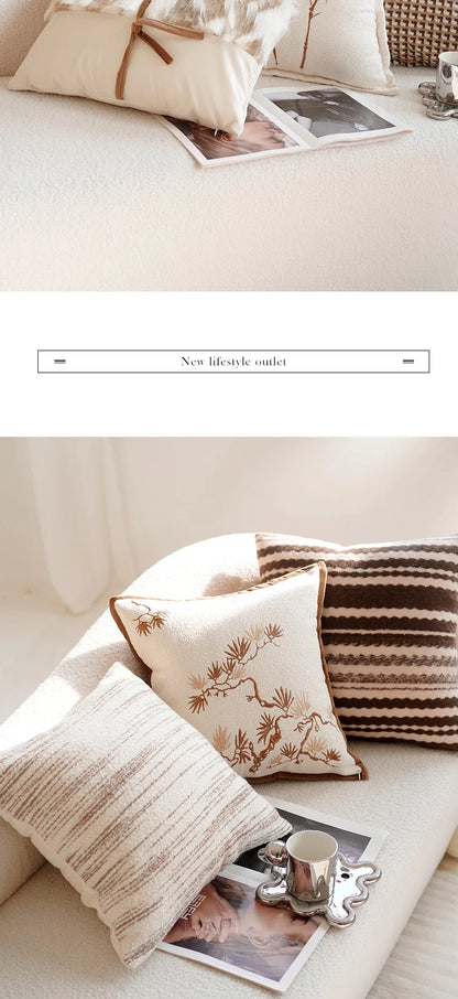 30X50/45x45CM Embroidered Bamboo Leaf Throw Pillow Cover Stamping Waist Cushion Cover Decor Home Decorative Pillowcase