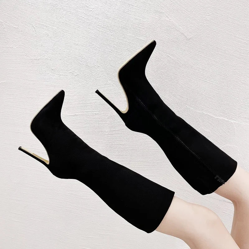 EilyKen Street Style Pointed Toe Women Knee High Boots Sexy Thin High Heels Shoes Autumn Winter Nightclub Prom Pumps