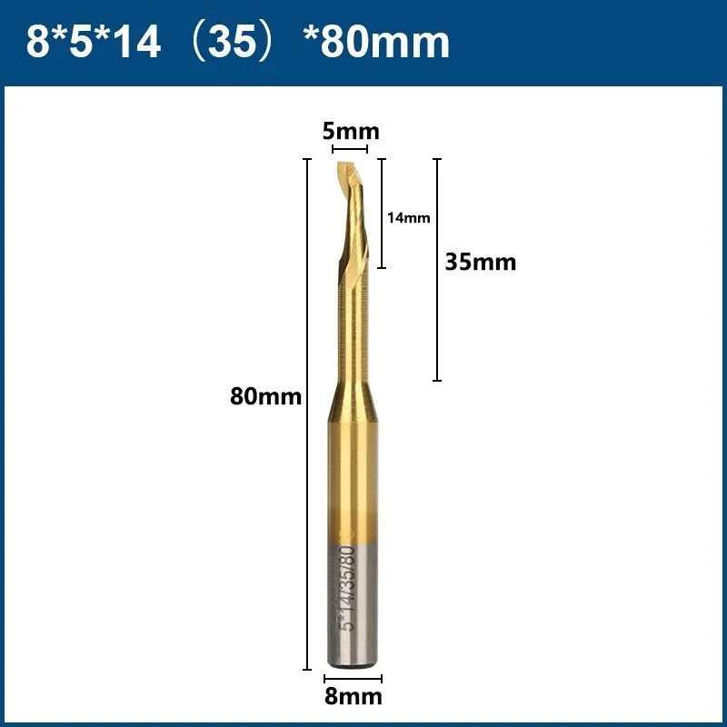 XCAN  Aluminum Spiral End Mill 8mm Shank HSS Milling Cutter Single Flute CNC Router Bit TiN Coated End Mill for Wood Cutting