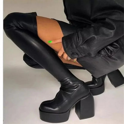 COSSexy Fashionable Black Boots 9cm High Heel European And American Style Zipper Side Up Cosmetic Shoes Women's Winter Footwear