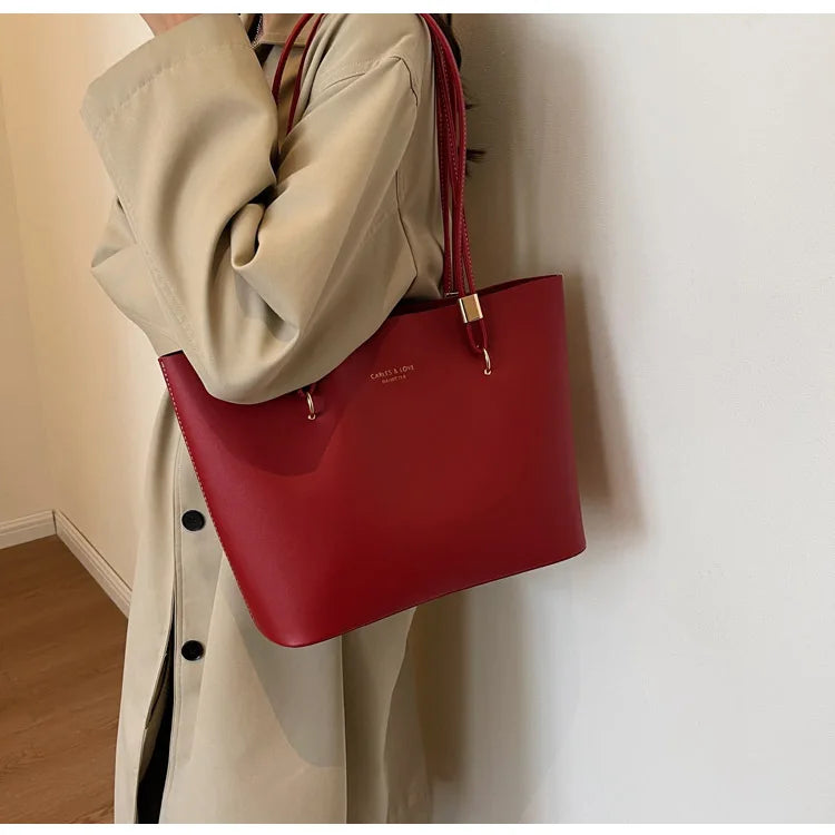 Red Fashion Shoulder Bag Large Capacity Brand Tote Bag PU Leather Luxury Designer Tote Bag Commuter Wedding Party Big Handbag