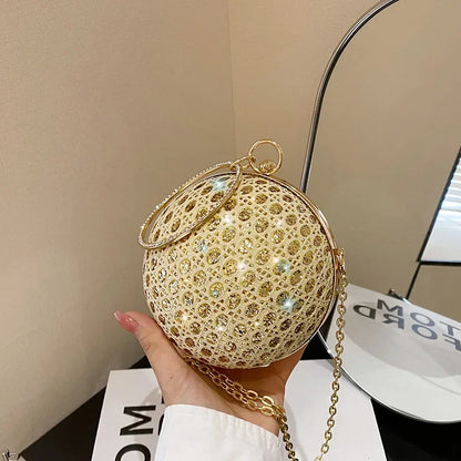 Sparkly Round Evening Purses for Women Shiny Diamonds Handbag Unusual Party Mini Small Bags Fashion Luxury Shoulder Bag Woman