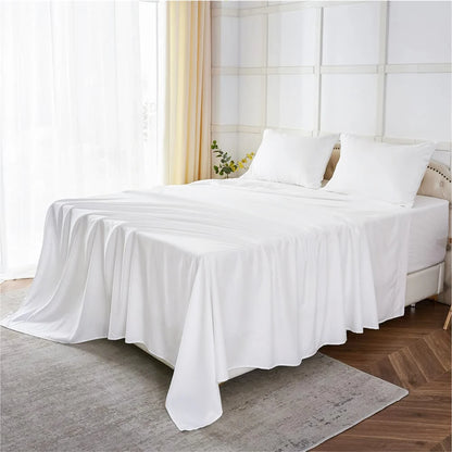 Four-Piece Solid Beding Set Luxury 100% Polyester Cooling Bed Sheets Set Soft Fitted sheet & Bed Sheet & Pillowcases