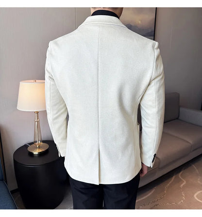 Suede Blazer Men's Fashionable Slim Fit Suit Jacket High-quality Single Breasted Business Dress Formal Jacket Blazer Hombre