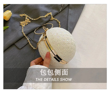 Sparkly Round Evening Purses for Women Shiny Diamonds Handbag Unusual Party Mini Small Bags Fashion Luxury Shoulder Bag Woman