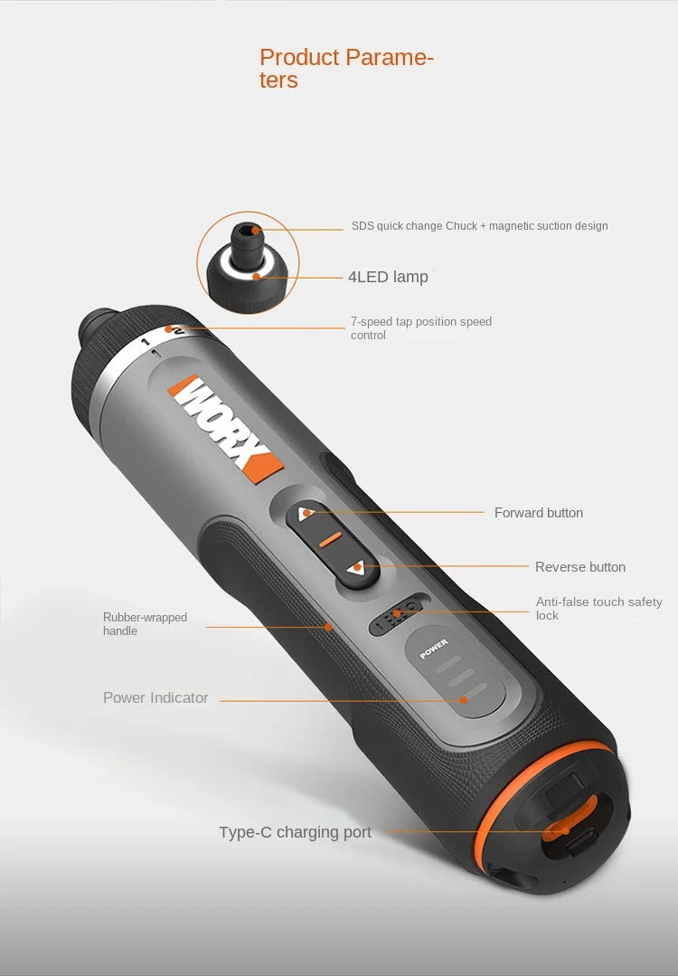 Worx 4V Mini Electrical Screwdriver Set WX242 WX241 WX240 Smart Cordless Electric Screwdrivers USB Rechargeable Hand Drill Tools